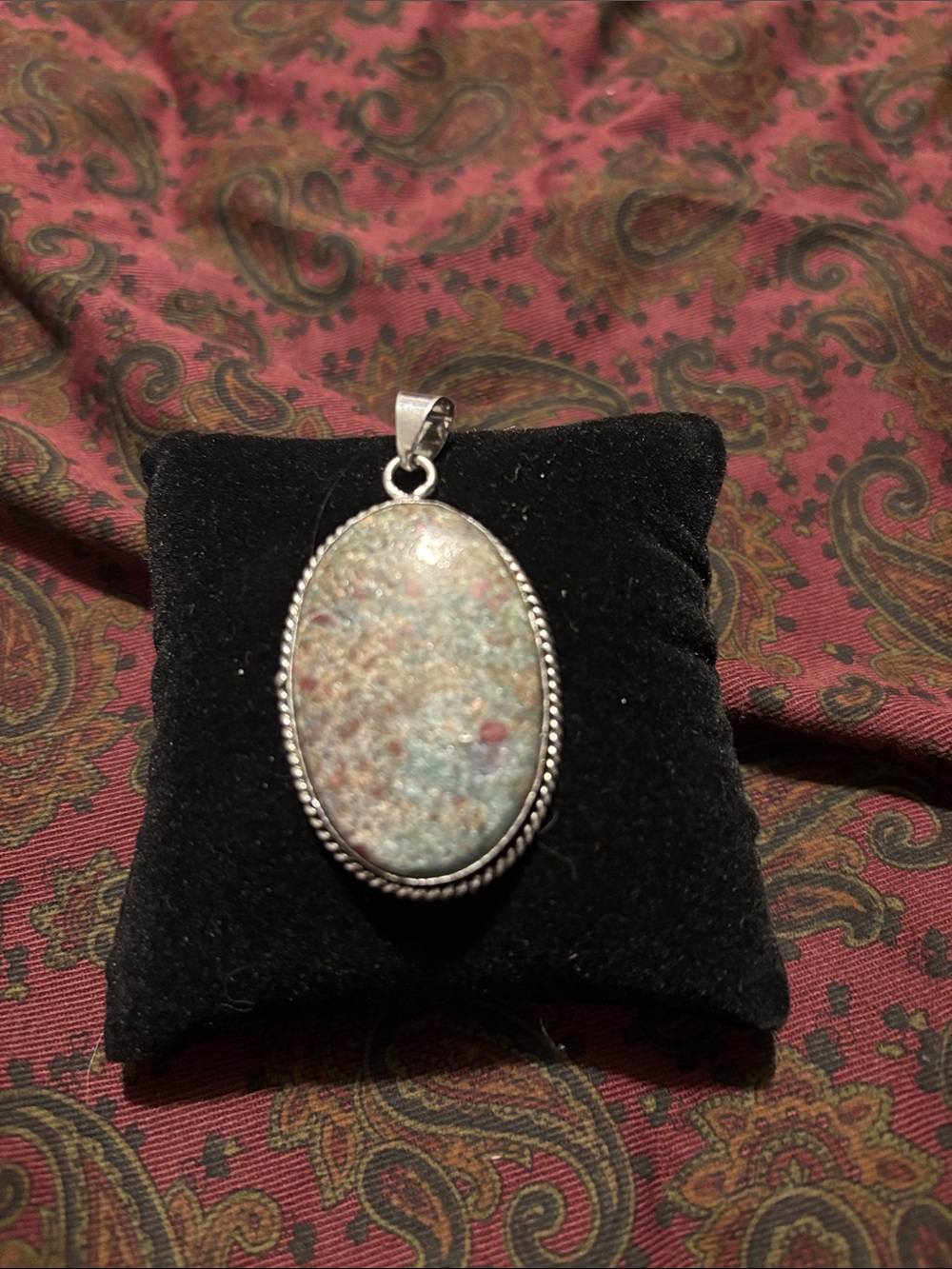 Sterling Silver Oval Multicolor Druzy Pendant Necklace - Blue/Pink Tones